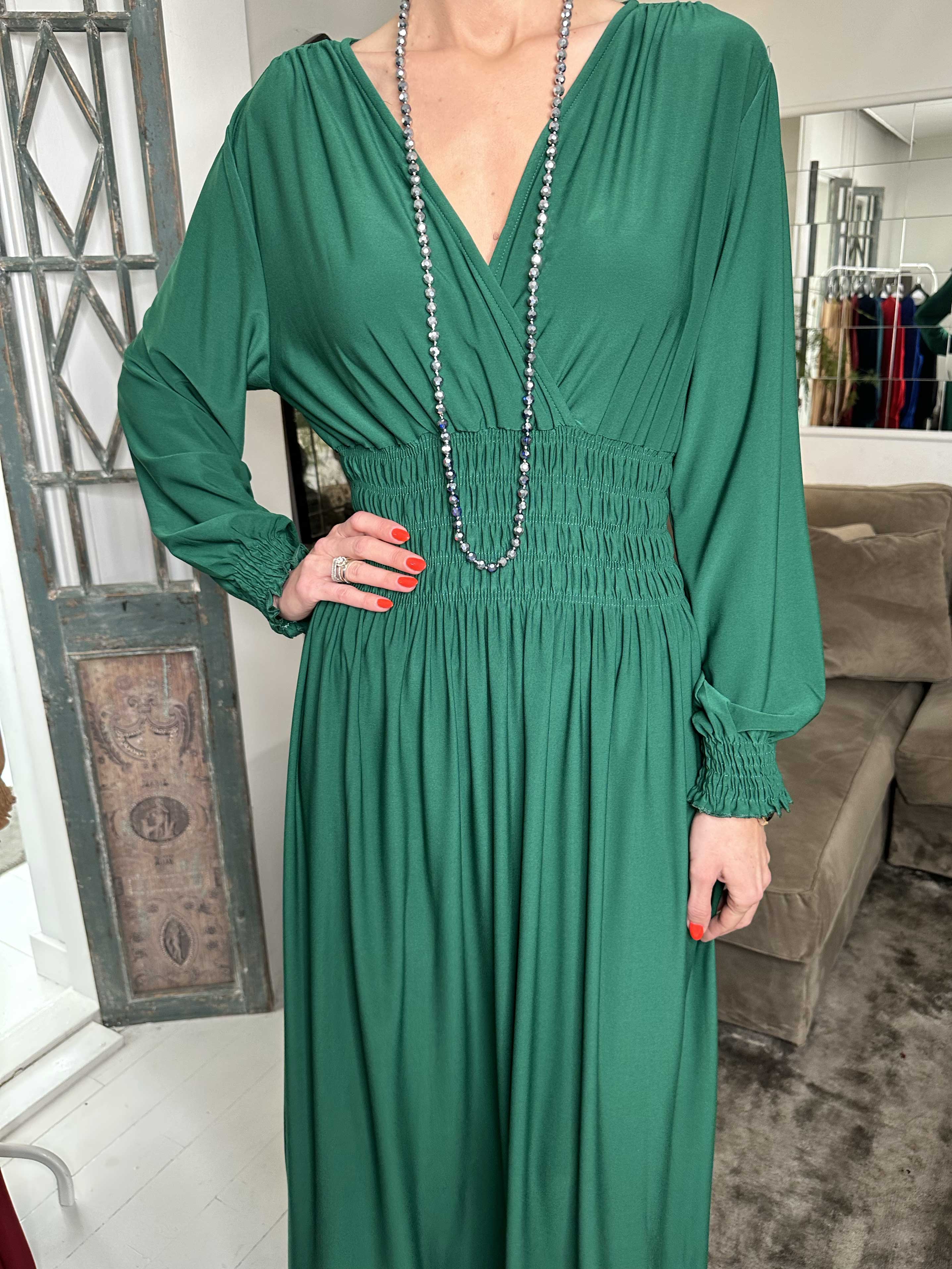 Pams Plain L/S - Elastisk kjole med smock og lange ærmer